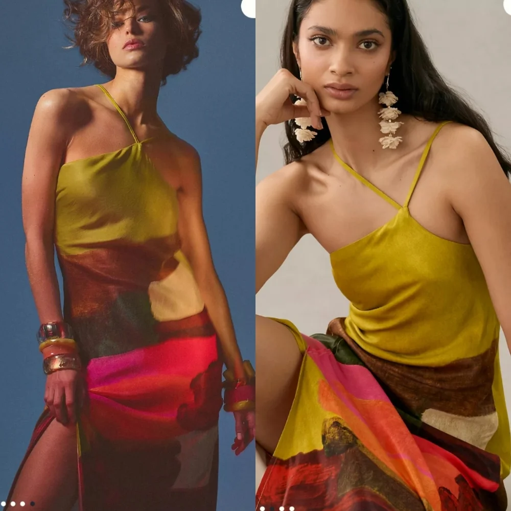 NWT Anthropologie | Bl-nk | Multicolored Slip Maxi Dress PETITE - Picture 2 of 8